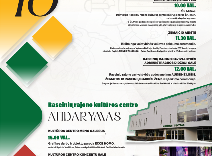 Vasario 16-oji Raseiniuose pažymima Kultūros centro atidarymo savaitės renginiais