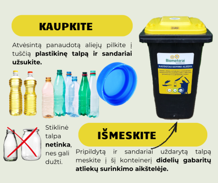 Didelių gabaritų atliekų surinkimo aikštelėse – konteineriai naudotam aliejui  