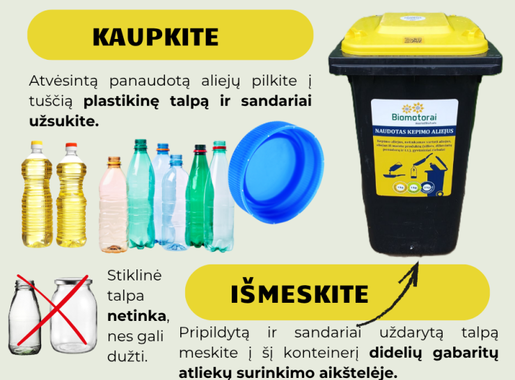 Didelių gabaritų atliekų surinkimo aikštelėse – konteineriai naudotam aliejui  