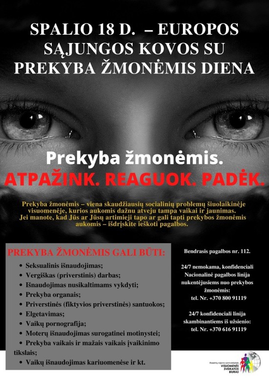 Spalio 18-oji - Europos Sąjungos kovos su prekyba žmonėmis diena