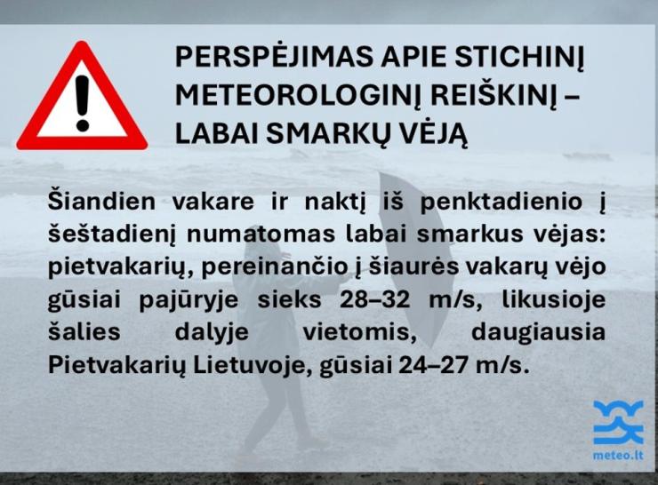 Numatomas labai smarkus vėjas sausio 3 – 4 d.