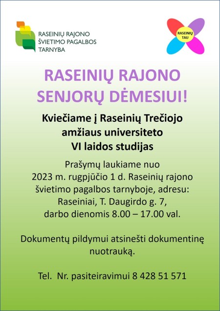 Raseinių rajono senjorų dėmesiui!