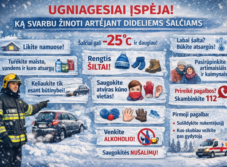 Ugniagesiai gelbėtojai įspėja: ką svarbu žinoti artėjant dideliems šalčiams