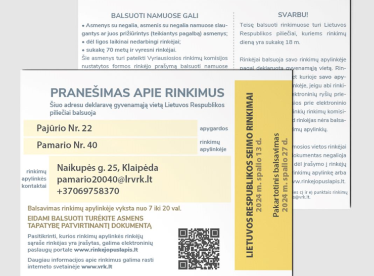 Vyriausioji rinkimų komisija informuoja