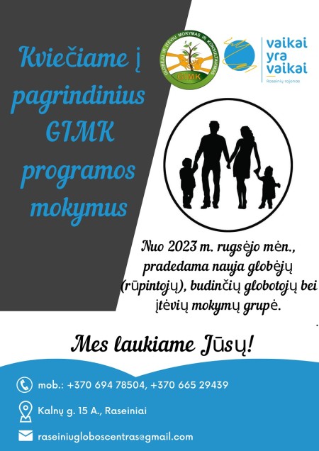 Raseinių pagalbos šeimai namai kviečia į GIMK mokymus