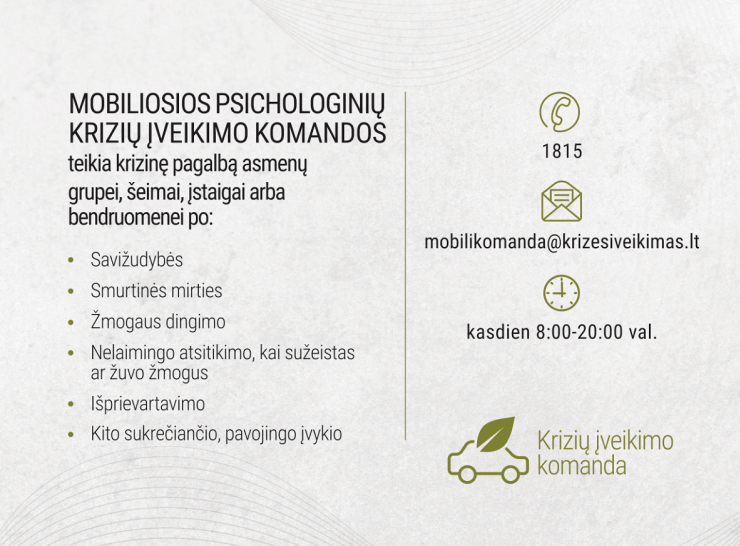 Mobiliosios psichologinių krizių įveikimo komandos – visoje Lietuvoje