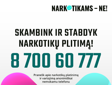 Jau veikia nemokama policijos pasitikėjimo linija „Narkotikams – NE“