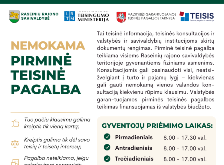 Nemokama pirminė teisinė pagalba Raseinių rajone