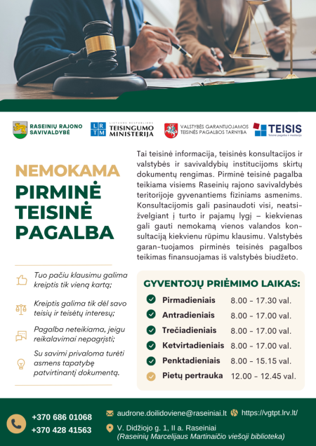 Nemokama pirminė teisinė pagalba Raseinių rajone