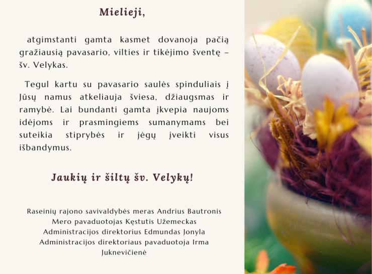 Savivaldybės vadovų sveikinimas Šv. Velykų proga