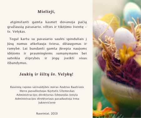 Savivaldybės vadovų sveikinimas Šv. Velykų proga